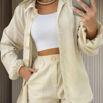 Conjunto Linho Feminino Camisa e Short Premium