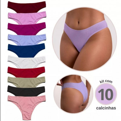 Kit 10 Calcinha Cotton Tanga Básica Feminina