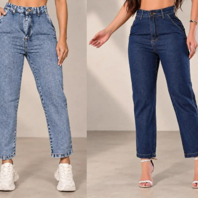 Calça Mom Jeans Cintura Alta Marmorizada