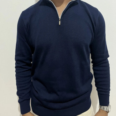 Suéter Masculino Gola V Zíper Tricô Inverno