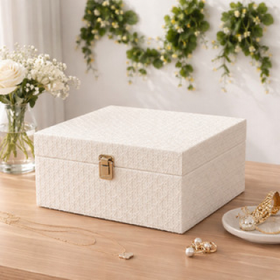 Caixa Organizadora Branca Textura Rattan