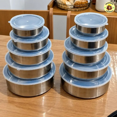 Cumbucas No Precinho Jogo com 10 Potes Tigelas Em Inox Com Tampa