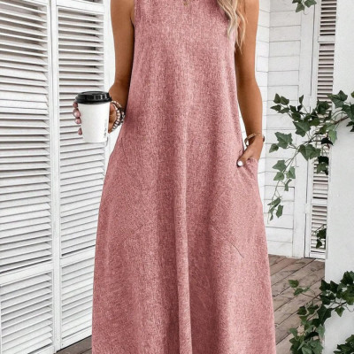 Vestido Midi de Linho Larga Sem Mangas