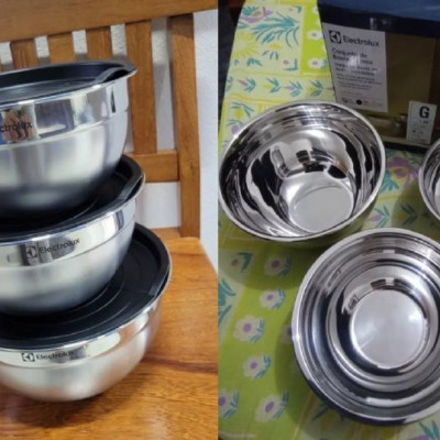 🥣 Kit 3 Bowls Tigelas em Inox com Tampa Plástica Electrolux