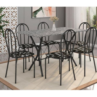 Mesa de Jantar 6 Cadeiras Retangular Preta