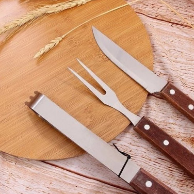 Kit Churrasco Fixxar Jogo Faca Garfo Pegador 3 Pçs