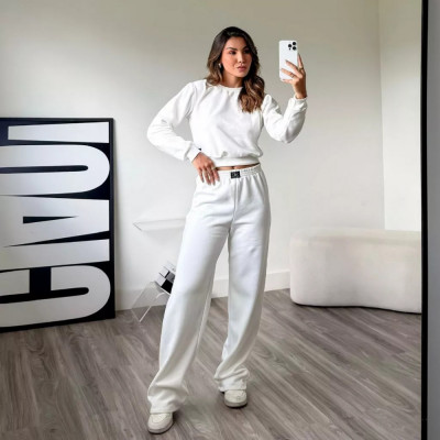 Conjunto Moletom Feminino Cropped Pantalona