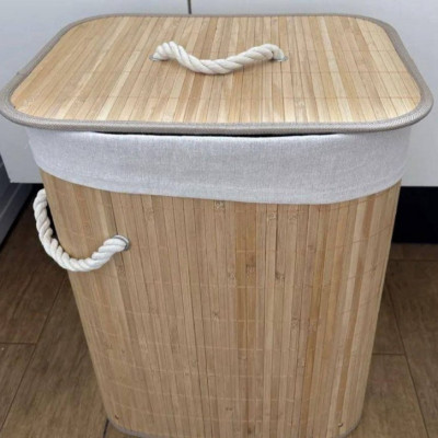 Cesto de Bambu com Tampa e Alças 50L Kontuz
