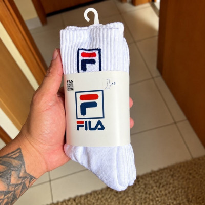Kit 3 Meias Fila Cano Alto Masculinas Brancas