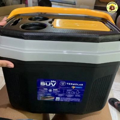 Caixa Termica Suv Cooler Com Alça 20 Litros Praia Pesca Camping Cor Preto E Amarelo Termolar