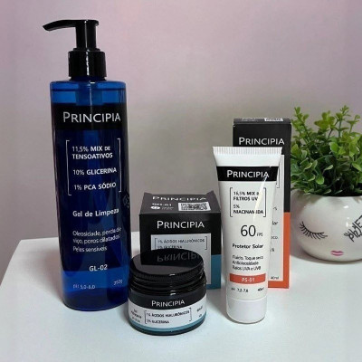 🧴 Kit Principia Skincare- Gel de Limpeza GL-02- Protetor Solar PS-01- Creme Hidratante CH-01