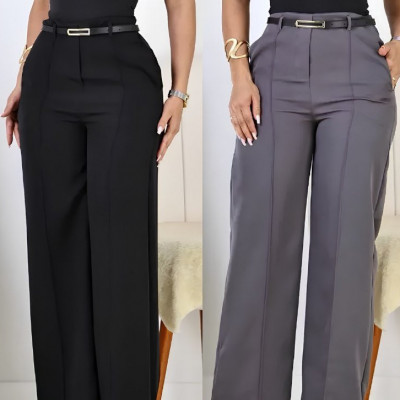 Kit 2 Calça Pantalona Alfaiataria Elegante C/ Cinto (Opções de Cores)