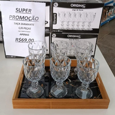 Jogo 6 Taças de Cristal 340ml Diamond Transparente