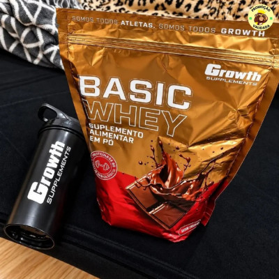 Kit Growth Whey Protein Basic Chocolate 1kg Coqueteleira Shaker 600ml