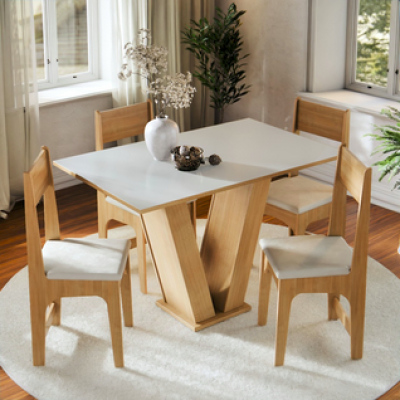 Conjunto Sala de Jantar 4 Lugares Mesa e Cadeiras