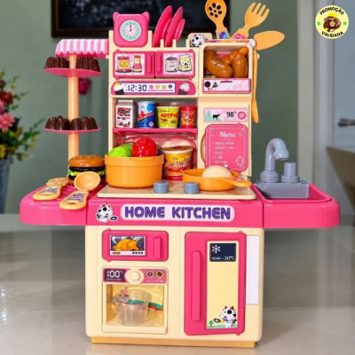🍳 Cozinha Infantil Brinquedo Com Luz 33 Acessorios Sai Agua Rosa