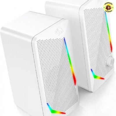 Caixas de Som Gamer Redragon Waltz RGB Branco Stereo 2.0 5W USB + 3.5mm com Roda de Volume