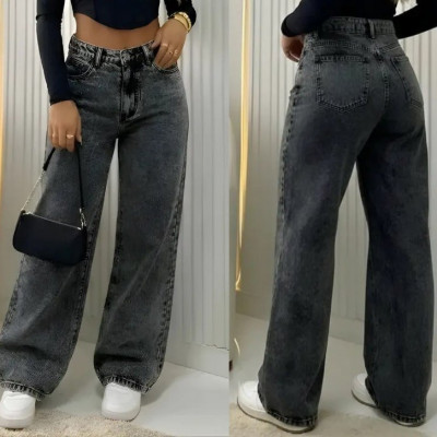 👖 Calça Wide Leg Jeans Cintura Alta Pantalona