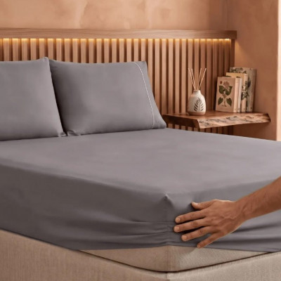 Jogo De Lençol 400 Fios Ponto Palito Cama Queen 3 Pçs
