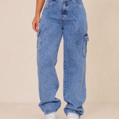 Calça Jeans Feminina Wide Leg Cintura Alta