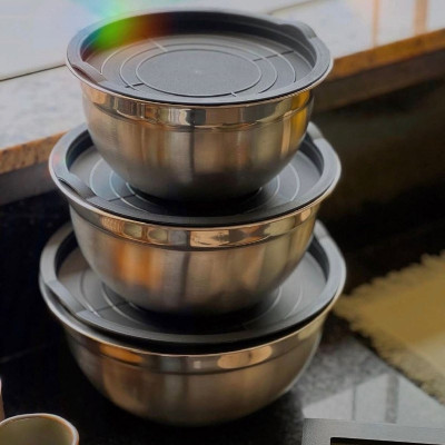 Conjunto 3 Bowls de Inox com Tampas Plásticas Vittak