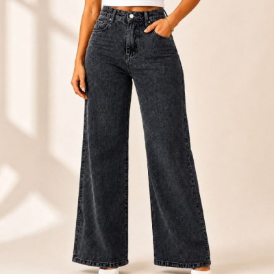 Calça Jeans Pantalona Wide Leg Barra Larga Cintura Alta