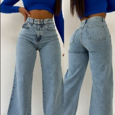 Calça Jeans Feminina Cintura Alta Wide Leg