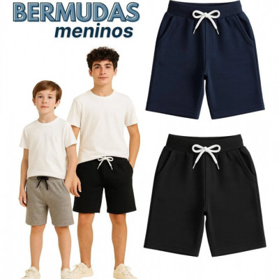 Bermuda Juvenil Meninos Kit 2 Básicas Lisas