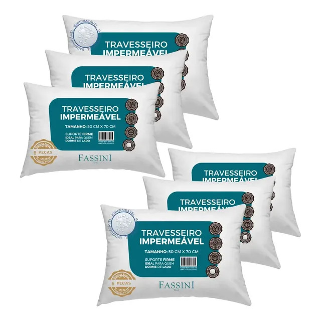 Kit 6 Travesseiros Antialérgico Impermeável 50x70 Lavável Branco