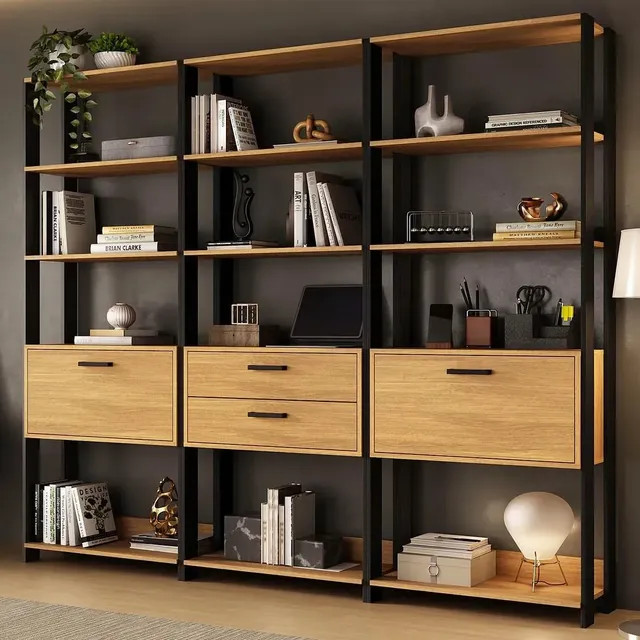 Estante de Escritório Texas Multimóveis MP6060 — 219 cm, 2 portas e 2 gavetas