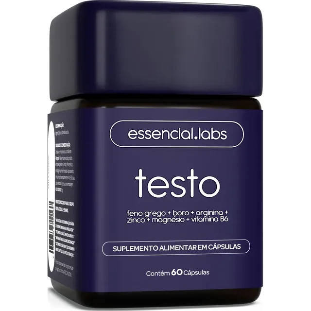TESTO ESSENCIAL — Fórmula exclusiva com Feno Grego, Boro, Arginina, ZMA e Vitamina B6