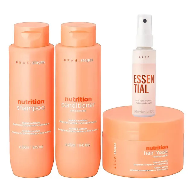 Kit Braé Stages Nutrition: Shampoo, Condicionador, Máscara + Essential 60ml