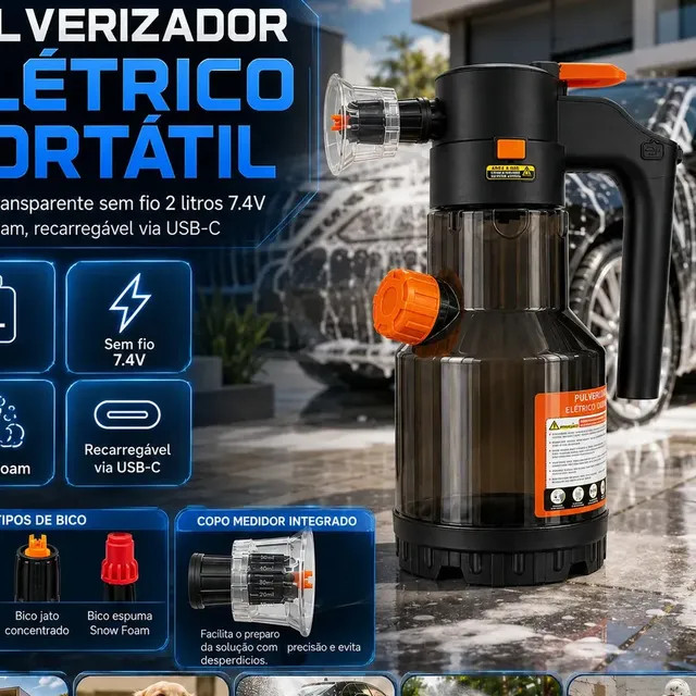 Pulverizador Elétrico Snow Foam para Carro, Moto e Jardim — 2 L
