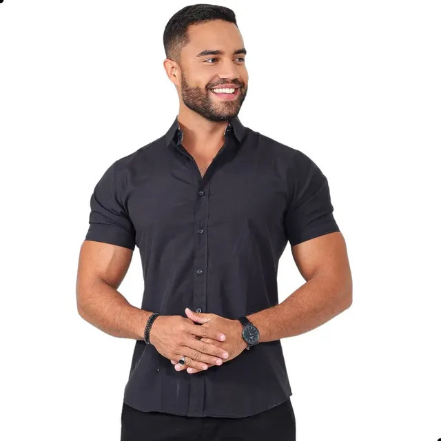 Camisa Social Masculina Manga Curta Slim Gola Italiana Lisa — Review