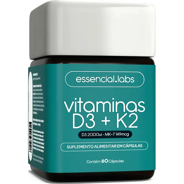 VITAMINA D3 + K2 Menaquinona-7 - Fórmula com Máxima Concentração e Biodisponibilidade