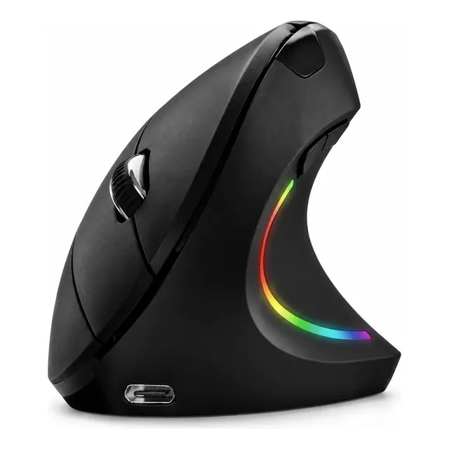 Mouse Vertical Ergonômico Sem Fio 2400dpi Recarregável Preto