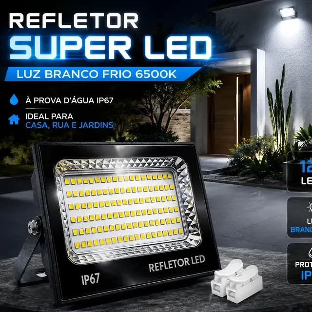Kit 2 Refletor Super Led 400W IP67 Bivolt - Branco Frio 6500K (Preto)