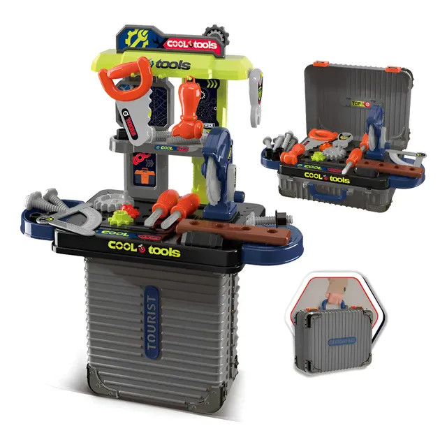 Bancada de Ferramentas Infantil 3 em 1 Maleta 31 Peças Maxi Toys