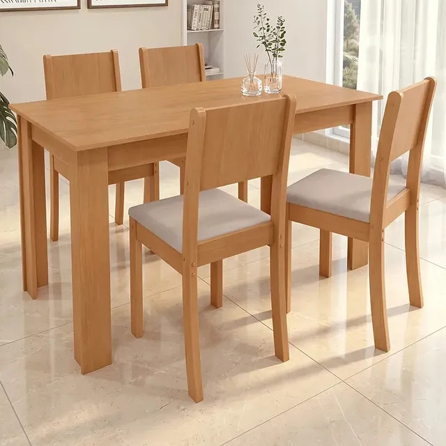 Conjunto Sala De Jantar Com 4 Cadeiras Grupo Lopas Easy Line — Cor Amêndoa