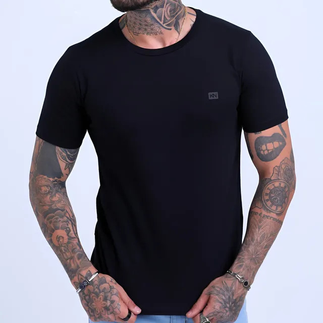 Camiseta Básica Masculina Slim Fit Algodão Lisa — Várias Cores