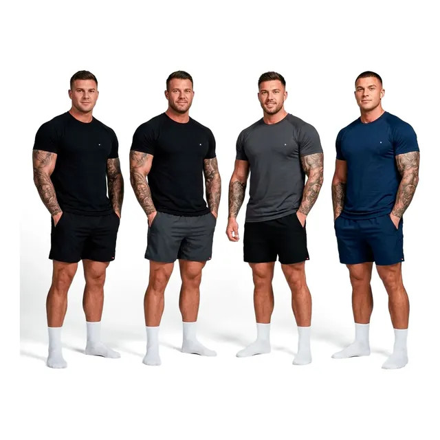 Kit 8 Peças Dry Fit Sandrini: 4 Camisetas + 4 Shorts (Sortidos, Liso) - G