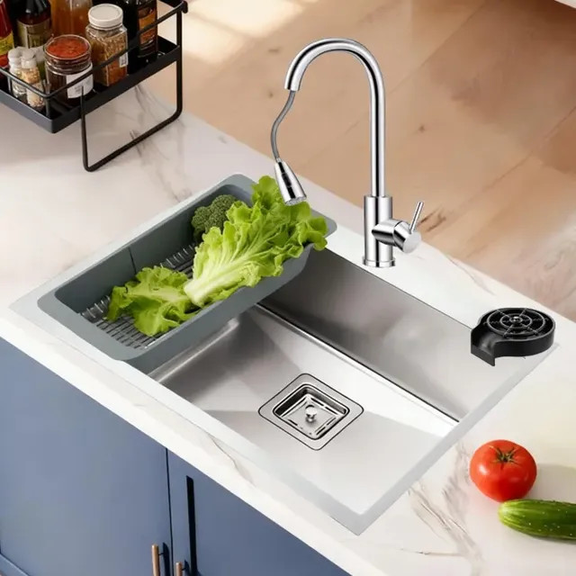 Cuba Pia Cozinha Inox 304 60x40cm com Torneira Retrátil - Kit Prateado