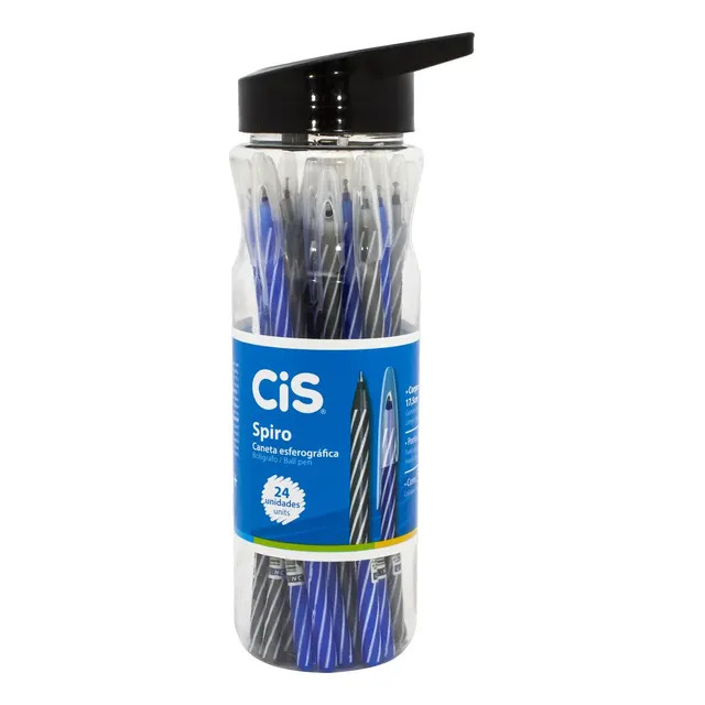 Pote 24 Canetas Cis Spiro 0,7mm Azul Preto