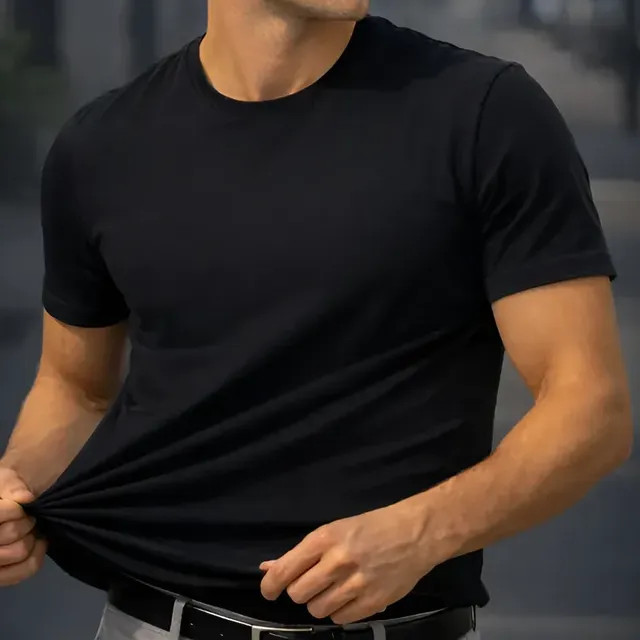 Camiseta Básica Modal Masculina Algodão Malha Peruana Preto GG Liso
