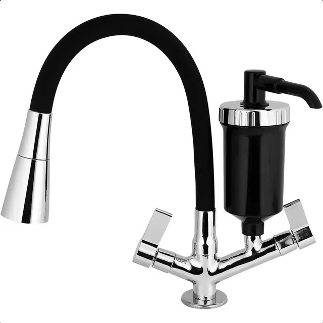 Torneira Gourmet Filtro Bancada Flexivel Preta Pia Cozinha Preto — review