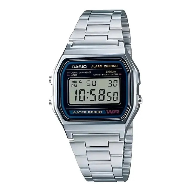 Relógio Unissex Casio Digital A158wa-1df — Prata Retrô com Pulseira em Aço Inoxidável