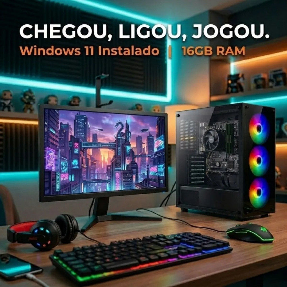 PC Gamer Completo AMD Ryzen 5 16GB 480GB Monitor 19