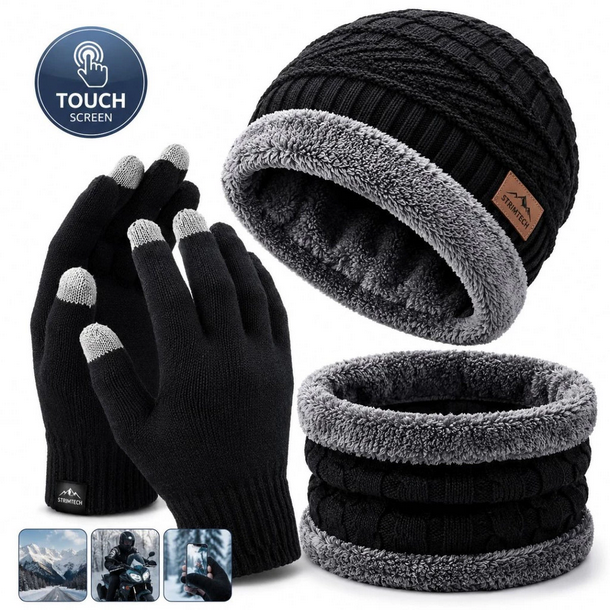 Kit Inverno Touca Forrada Luva Touch Cachecol