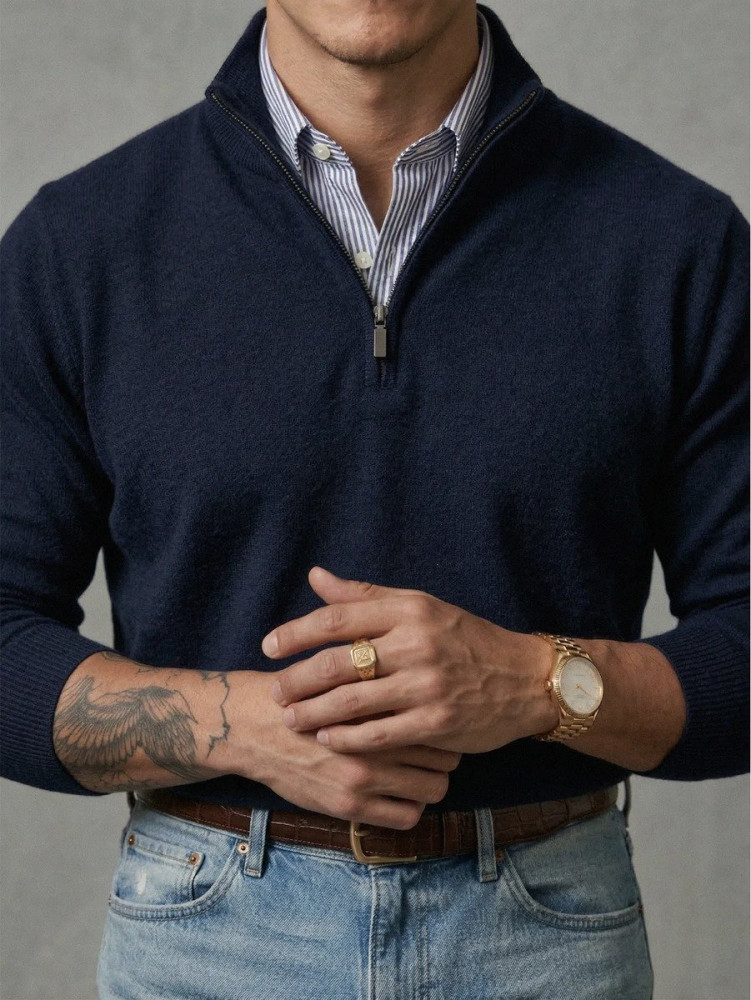 Suéter Masculino Zíper Gola Alta Inverno