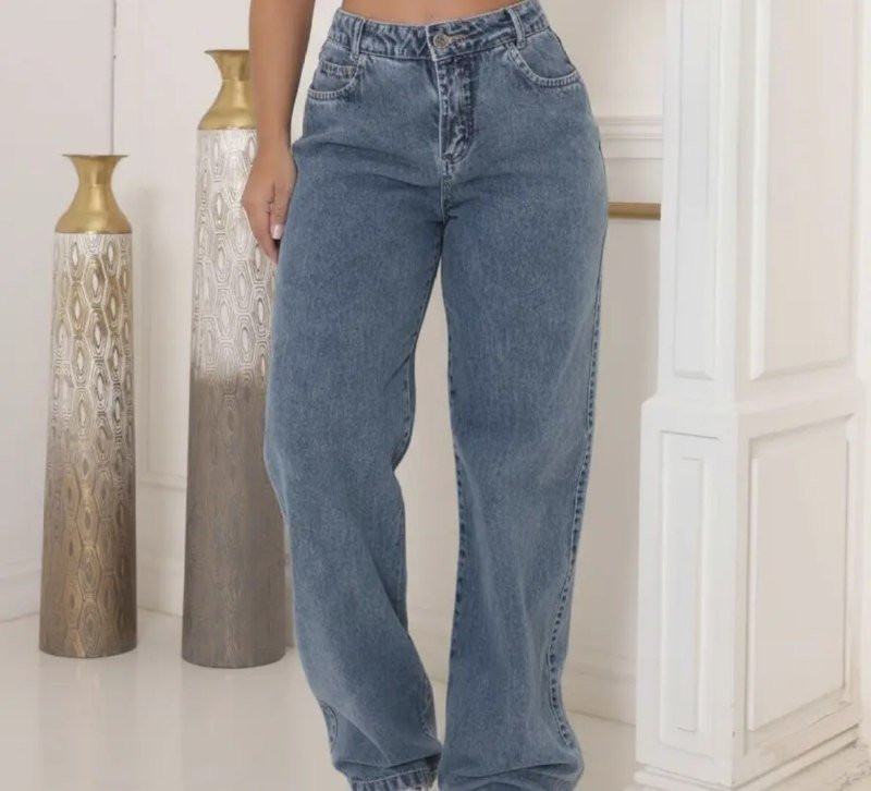 Calça Jeans Wide Leg Cintura Alta Sem Lycra Stillge